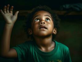 photo of emotional dynamic pose Brasilian kid in school AI Generative