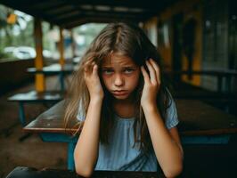 photo of emotional dynamic pose Brasilian kid in school AI Generative