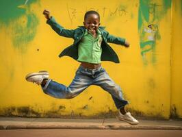 photo of emotional dynamic pose Brasilian kid in school AI Generative