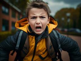 foto de emocional dinámica actitud brasileño niño en colegio ai generativo