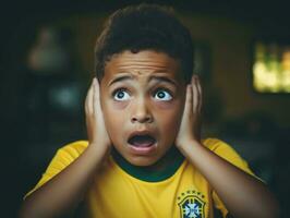 photo of emotional dynamic pose Brasilian kid in school AI Generative