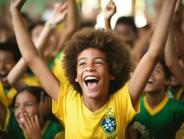 photo of emotional dynamic pose Brasilian kid in school AI Generative