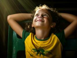 photo of emotional dynamic pose Brasilian kid in school AI Generative