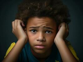 photo of emotional dynamic pose Brasilian kid in school AI Generative