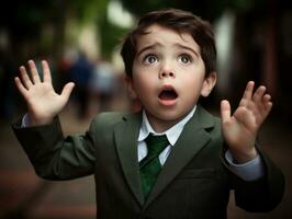 photo of emotional dynamic pose Brasilian kid in school AI Generative