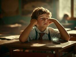 photo of emotional dynamic pose Brasilian kid in school AI Generative