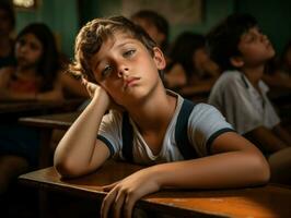 photo of emotional dynamic pose Brasilian kid in school AI Generative