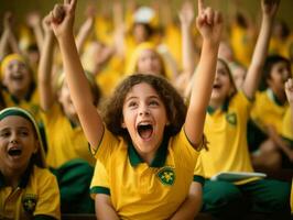 photo of emotional dynamic pose Brasilian kid in school AI Generative