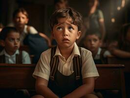 foto de emocional dinámica actitud brasileño niño en colegio ai generativo