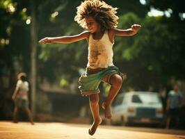 photo of emotional dynamic pose Brasilian kid in school AI Generative