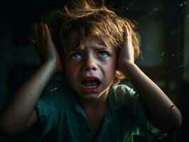 photo of emotional dynamic pose Brasilian kid in school AI Generative