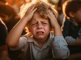 photo of emotional dynamic pose Brasilian kid in school AI Generative