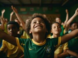 photo of emotional dynamic pose Brasilian kid in school AI Generative