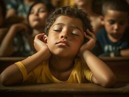 photo of emotional dynamic pose Brasilian kid in school AI Generative