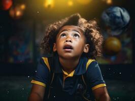 photo of emotional dynamic pose Brasilian kid in school AI Generative