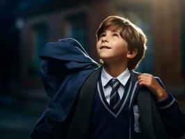 foto de emocional dinámica actitud brasileño niño en colegio ai generativo