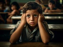 photo of emotional dynamic pose Brasilian kid in school AI Generative