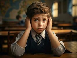 photo of emotional dynamic pose Brasilian kid in school AI Generative