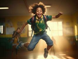 photo of emotional dynamic pose Brasilian kid in school AI Generative