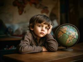 photo of emotional dynamic pose Brasilian kid in school AI Generative