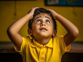 photo of emotional dynamic pose Brasilian kid in school AI Generative