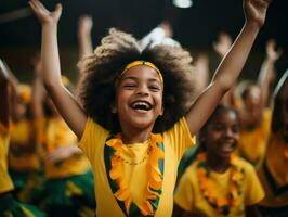 photo of emotional dynamic pose Brasilian kid in school AI Generative