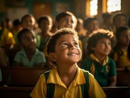 foto de emocional dinámica actitud brasileño niño en colegio ai generativo