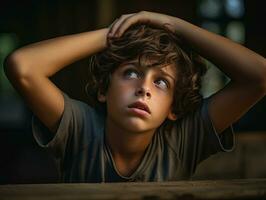 photo of emotional dynamic pose Brasilian kid in school AI Generative