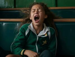 photo of emotional dynamic pose Brasilian kid in school AI Generative