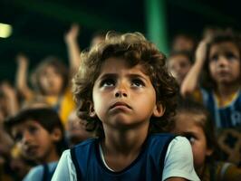 photo of emotional dynamic pose Brasilian kid in school AI Generative