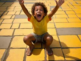 photo of emotional dynamic pose Brasilian kid in school AI Generative