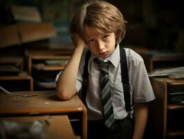 photo of emotional dynamic pose Brasilian kid in school AI Generative