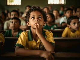 foto de emocional dinámica actitud brasileño niño en colegio ai generativo