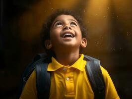 photo of emotional dynamic pose Brasilian kid in school AI Generative