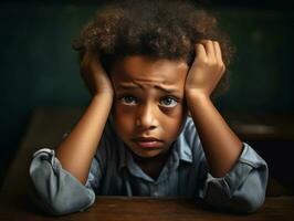 photo of emotional dynamic pose Brasilian kid in school AI Generative