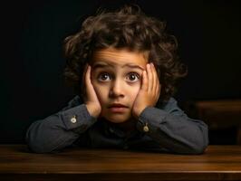 photo of emotional dynamic pose Brasilian kid in school AI Generative