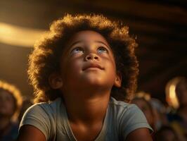 photo of emotional dynamic pose Brasilian kid in school AI Generative