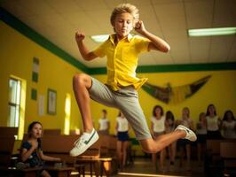 photo of emotional dynamic pose Brasilian kid in school AI Generative