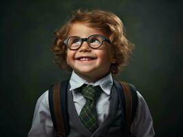 photo of emotional dynamic pose European kid in school AI Generative