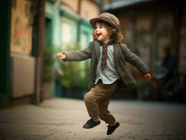 photo of emotional dynamic pose European kid in school AI Generative