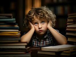 photo of emotional dynamic pose European kid in school AI Generative