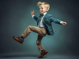 photo of emotional dynamic pose European kid in school AI Generative