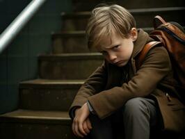 photo of emotional dynamic pose European kid in school AI Generative