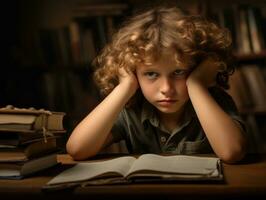 photo of emotional dynamic pose European kid in school AI Generative