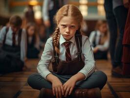 foto de emocional dinámica actitud europeo niño en colegio ai generativo