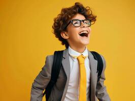 photo of emotional dynamic pose European kid in school AI Generative