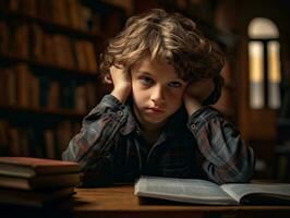 photo of emotional dynamic pose European kid in school AI Generative