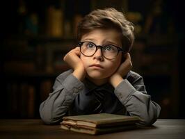 photo of emotional dynamic pose European kid in school AI Generative