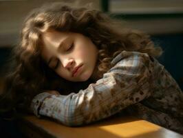 foto de emocional dinámica actitud europeo niño en colegio ai generativo