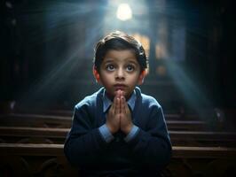 photo of emotional dynamic pose Indian kid in school AI Generative